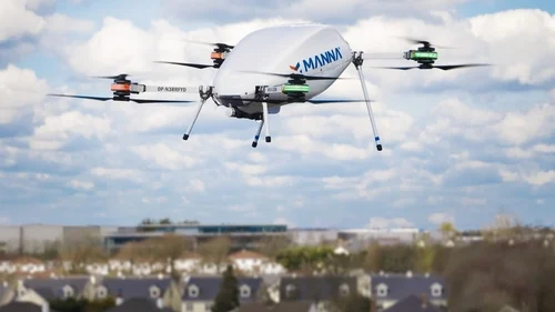 Een drone van Manna Air Delivery