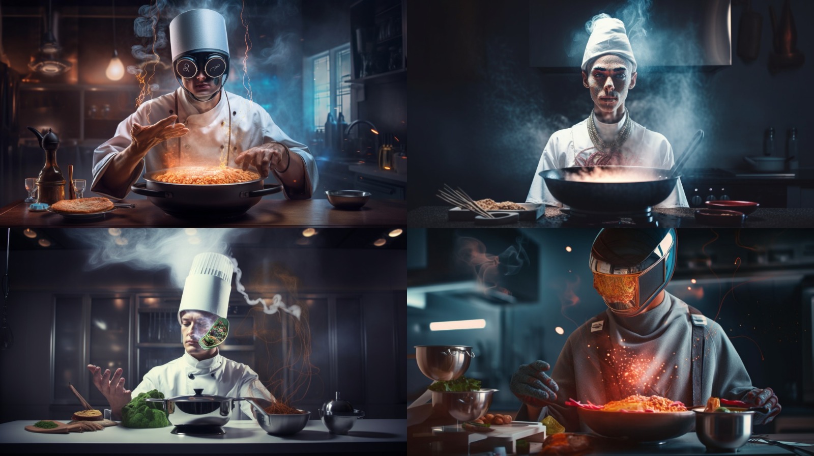 AI-interpretatie van het prompt 'portrait of futuristic cooking genius', gecreëerd door Fabian Krausz met Midjourney